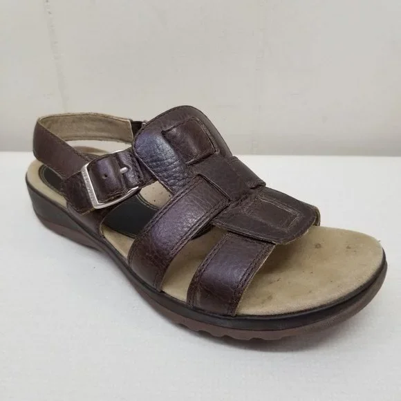 Red Wing Brown Leather Sandals 7.5M Open Toe Wedge - Picture 1 of 8